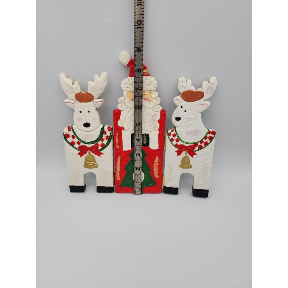 VTG Christmas Wood Decorative Folding Screen Santa & Reindeers Holiday Decor - Picture 5 of 12